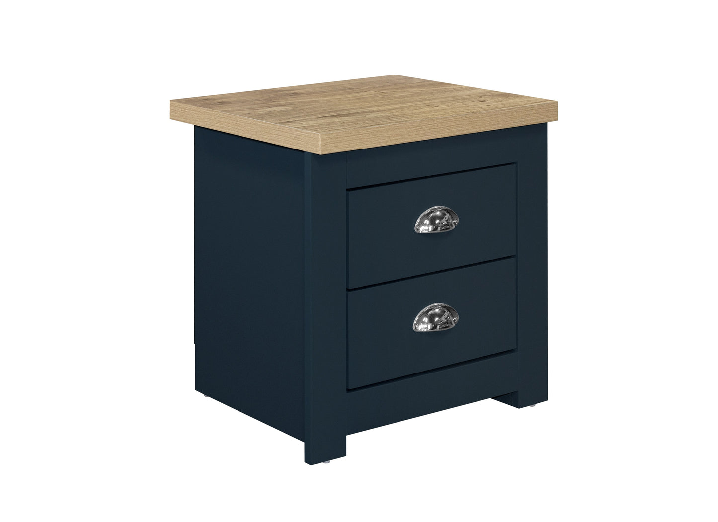 Highgate 2-Drawer Bedside Table - Navy Blue & Oak Finish