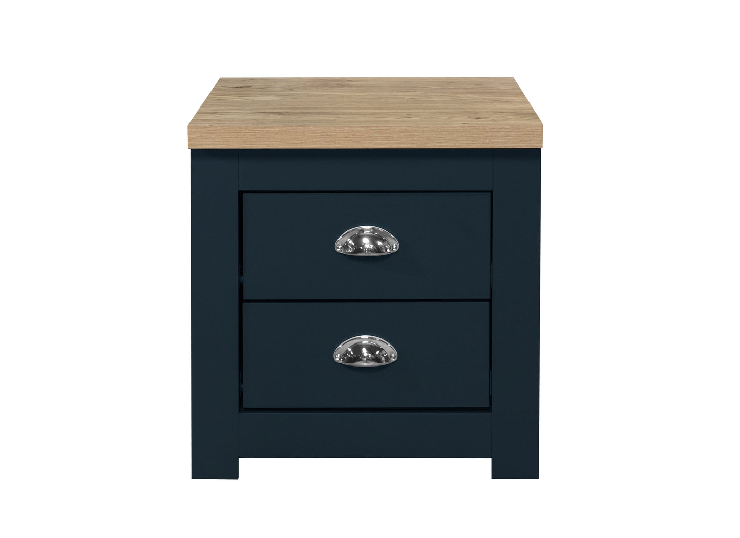 Highgate 2-Drawer Bedside Table - Navy Blue & Oak Finish