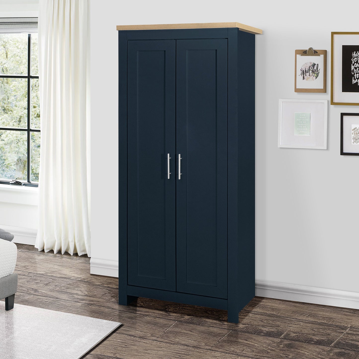 Highgate 2-Door Wardrobe - Navy Blue & Oak Finish