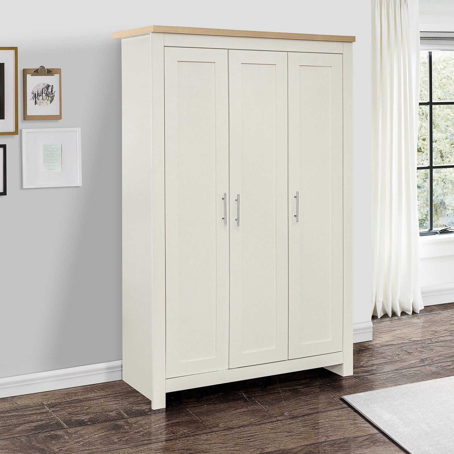 Highgate 3-Door Wardrobe - Cream & Oak Finish