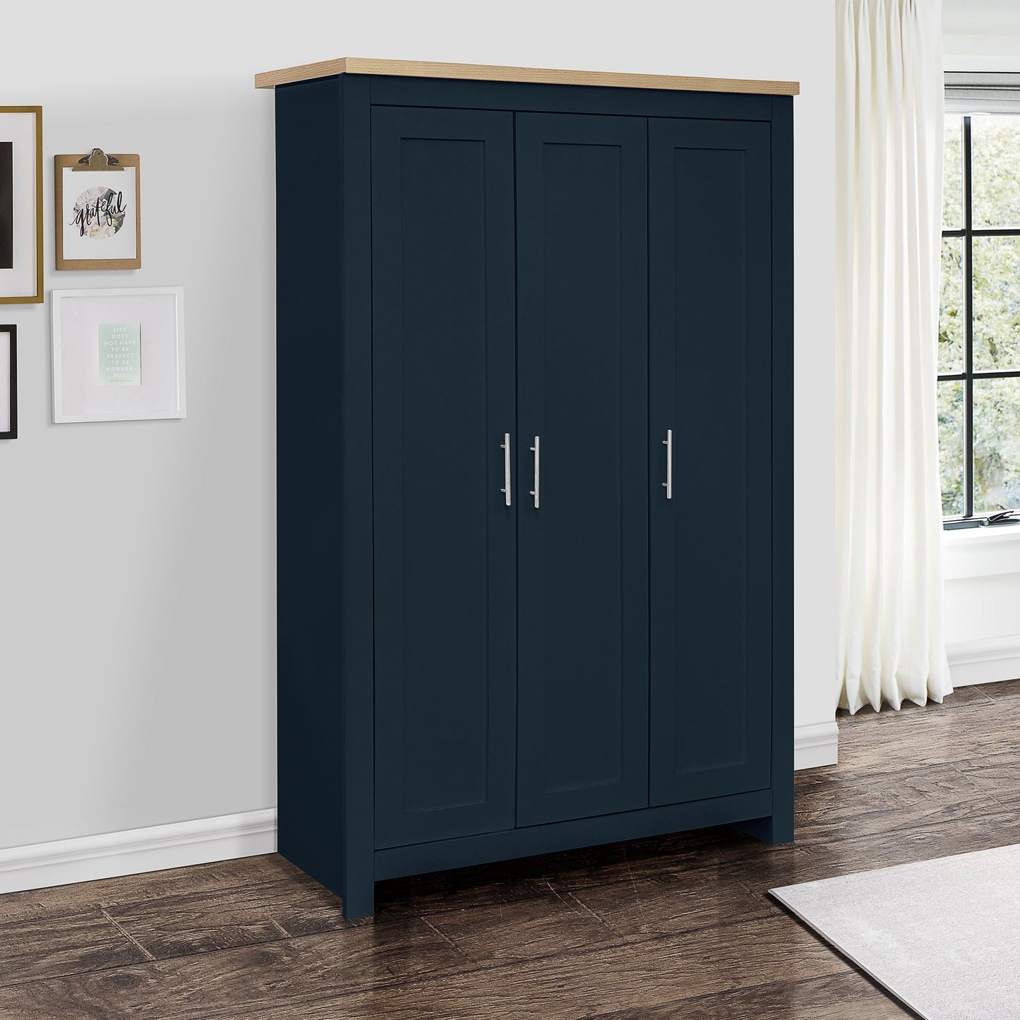 Highgate 3-Door Wardrobe - Navy Blue & Oak Finish