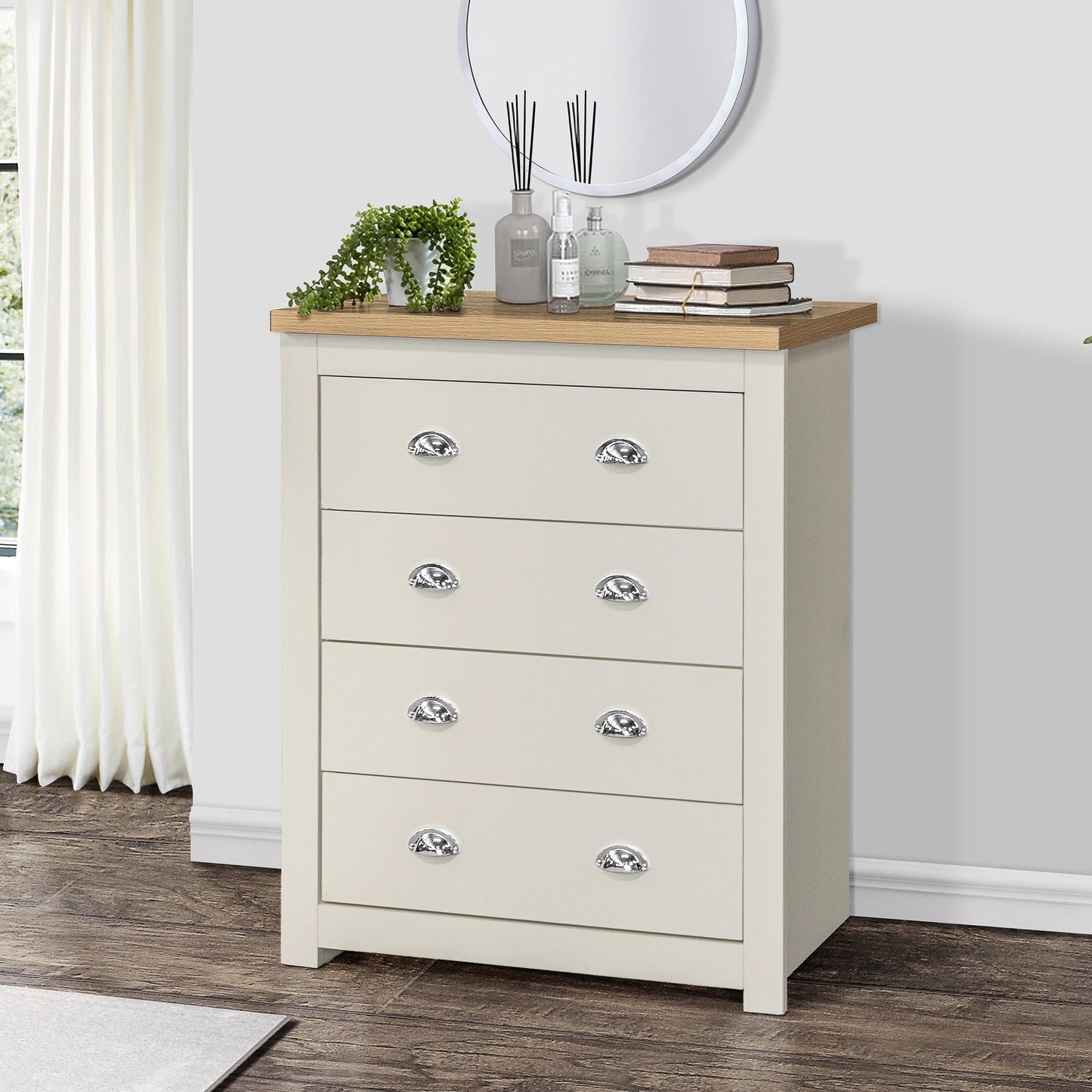 Highgate 4-Drawer Chest - Cream & Oak Finish