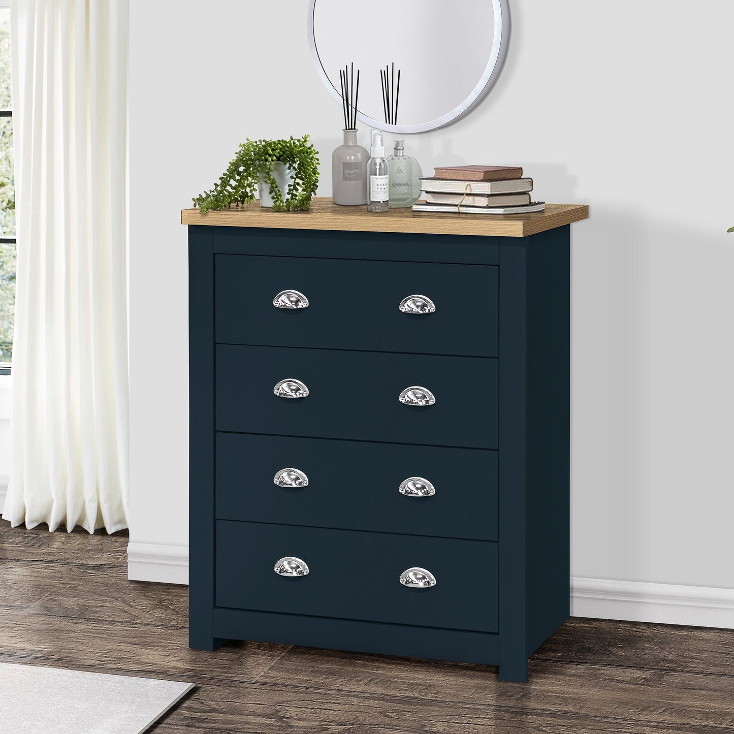 Highgate 4-Drawer Chest - Navy & Oak Finish