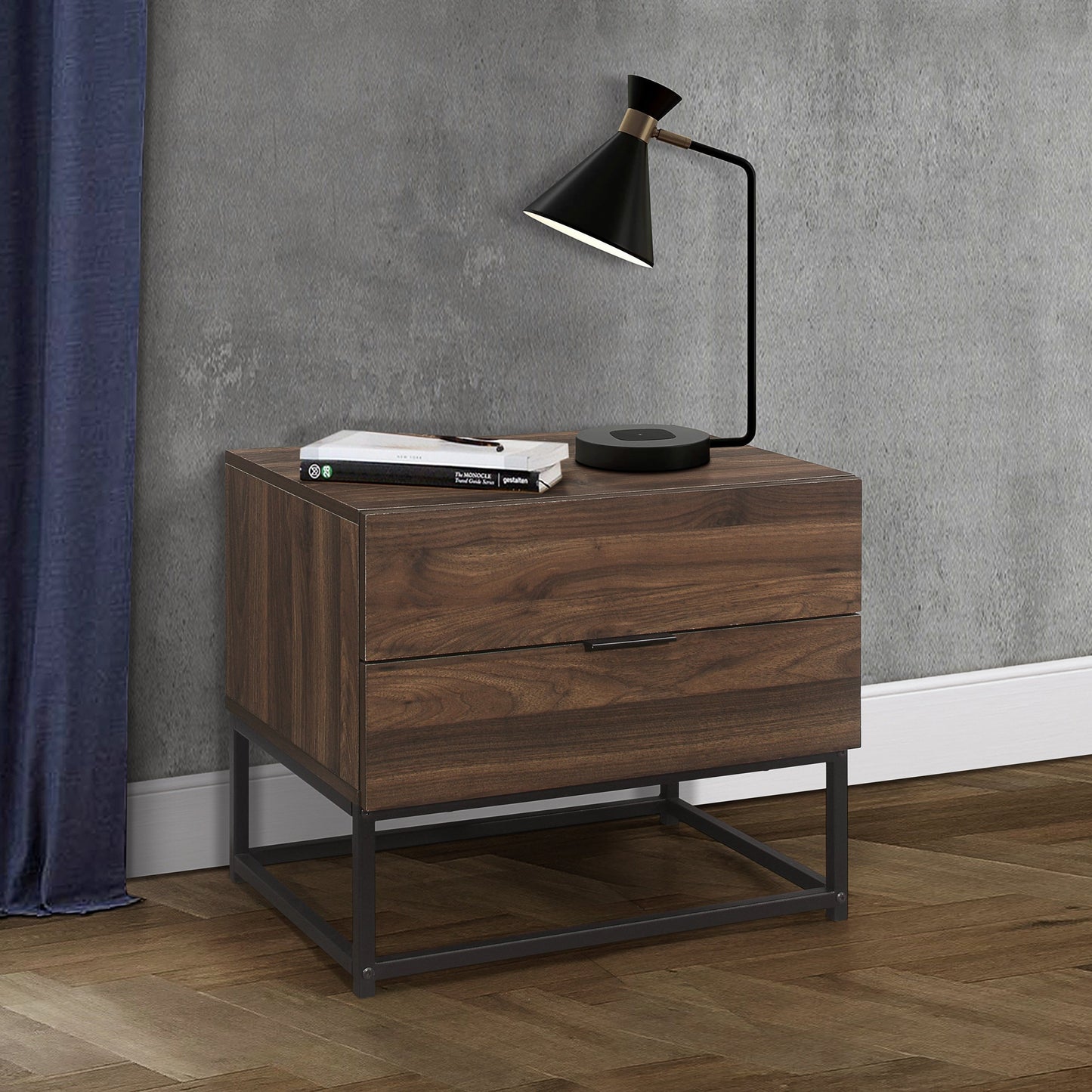 Houston 2-Drawer Bedside Table - Walnut Finish