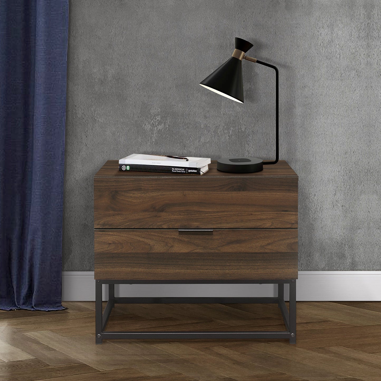 Houston 2-Drawer Bedside Table - Walnut Finish