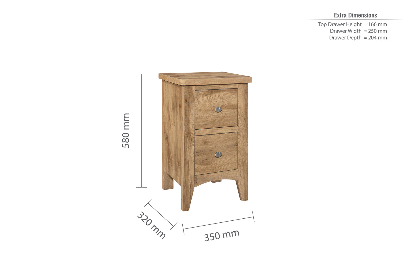 Hampstead 3-Drawer Bedside Table - Classic Oak Finish