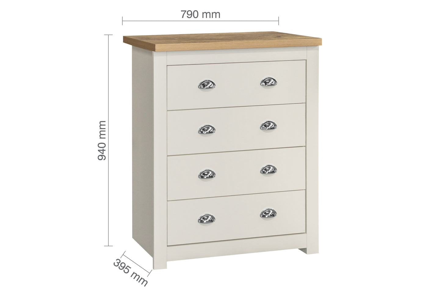 Highgate 4-Drawer Chest - Cream & Oak Finish