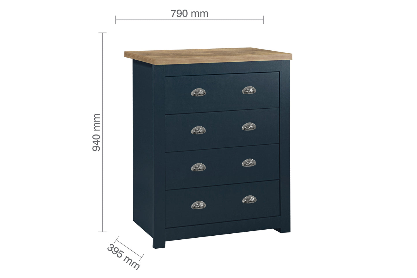 Highgate 4-Drawer Chest - Navy & Oak Finish