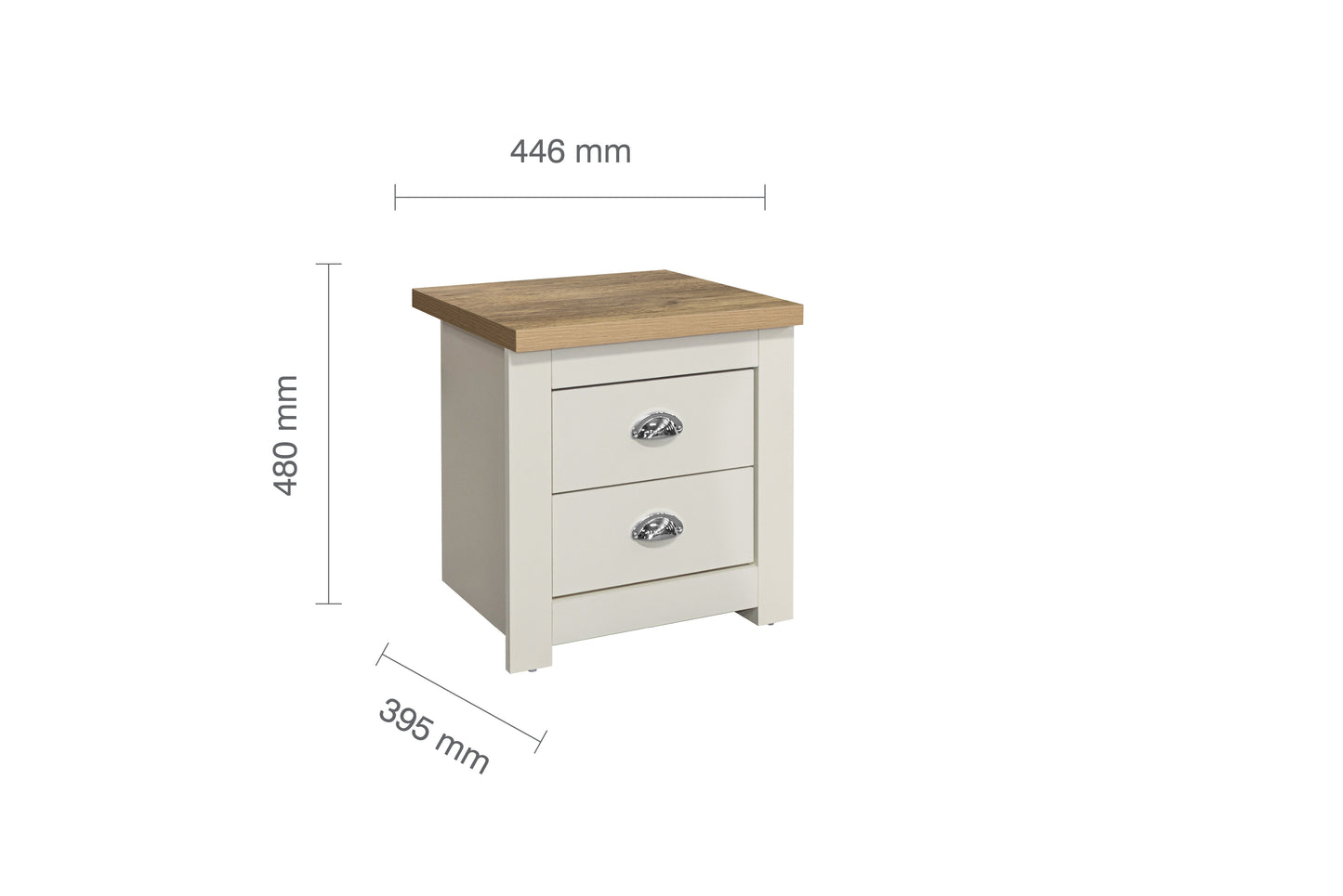 Highgate 2-Drawer Bedside Table - Cream & Oak Finish