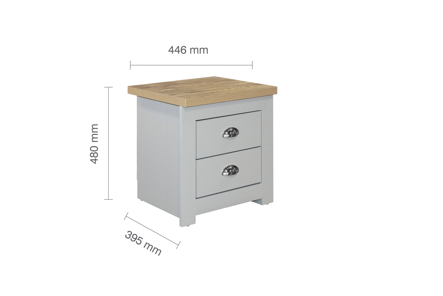 Highgate 2-Drawer Bedside Table - Grey & Oak Finish