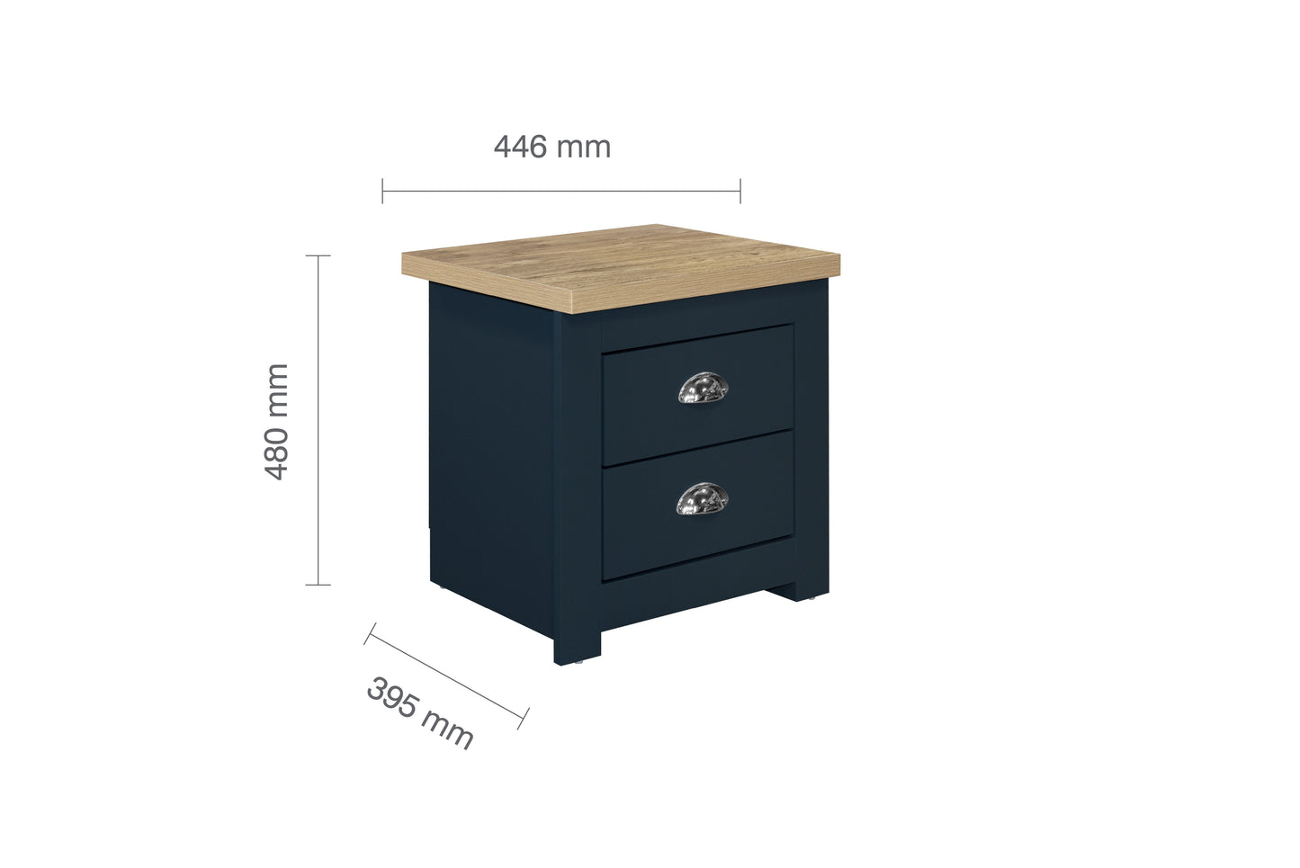 Highgate 2-Drawer Bedside Table - Navy Blue & Oak Finish