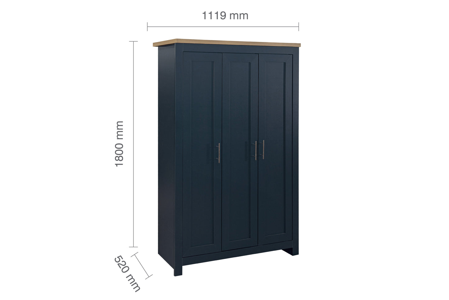 Highgate 3-Door Wardrobe - Navy Blue & Oak Finish