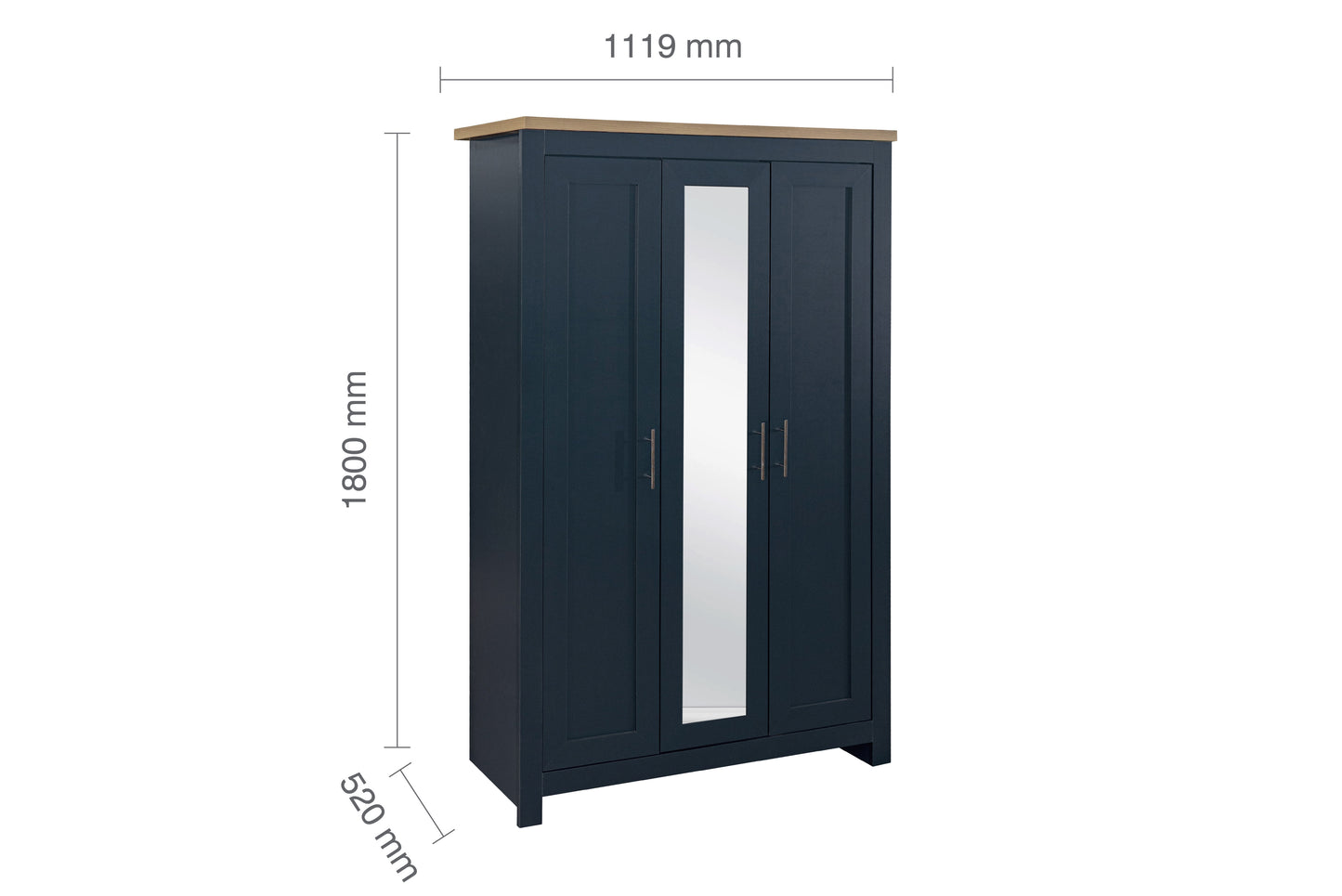 Highgate 3-Door Wardrobe with Mirror - Navy Blue & Oak Finish