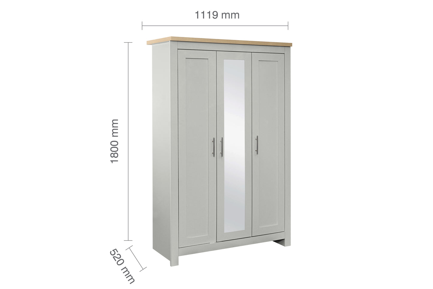 Highgate 3-Door Wardrobe with Mirror - Grey & Oak Finish