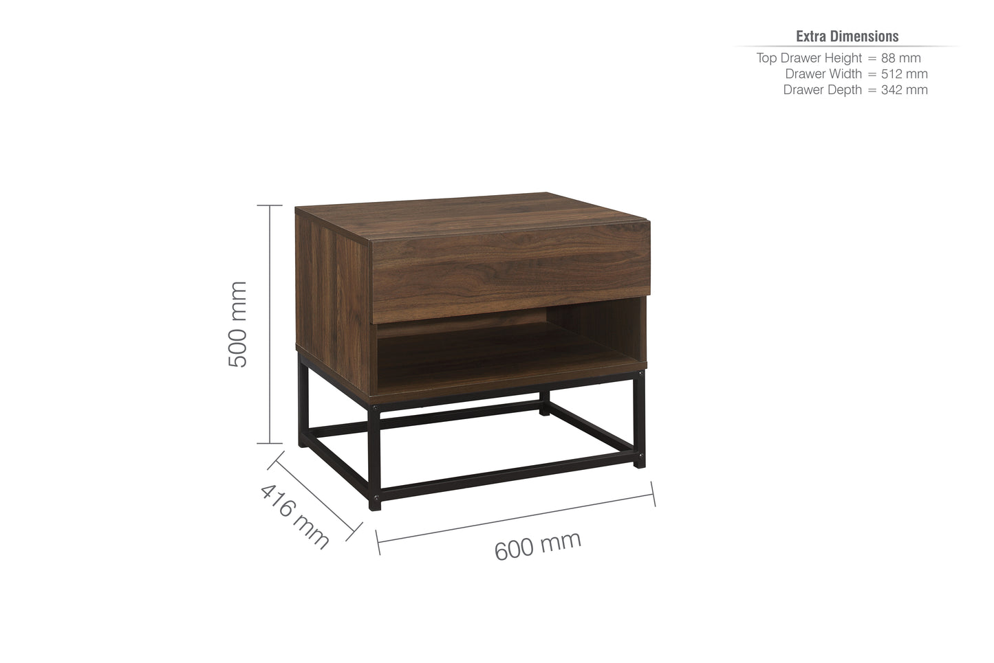 Houston 1-Drawer Bedside Table - Walnut Finish