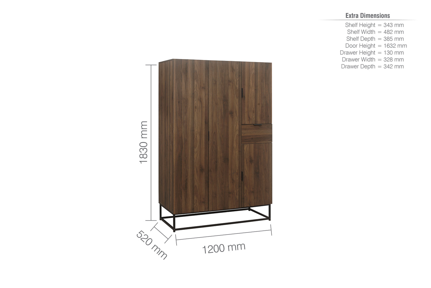 Houston 4-Door Wardrobe - Walnut Finish