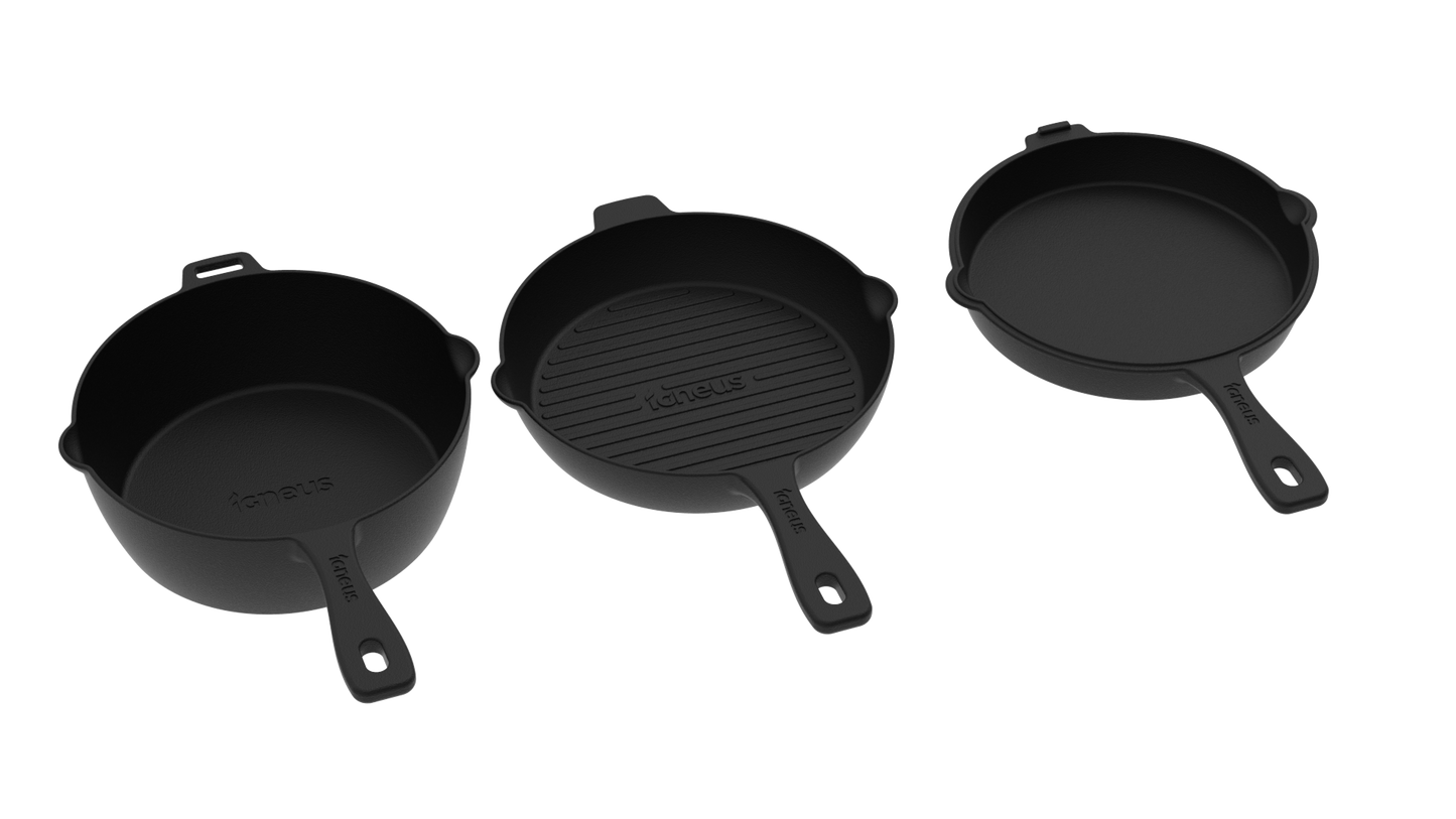 Igneus 3-Part Cast Iron Pan Set: Versatile Cooking Essentials for Wood-Fired Ovens