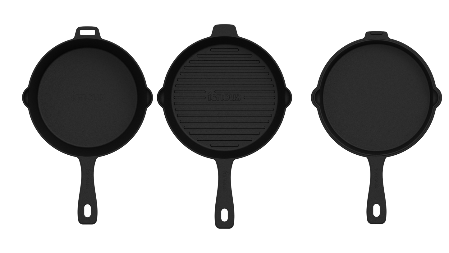 Igneus 3-Part Cast Iron Pan Set: Versatile Cooking Essentials for Wood-Fired Ovens