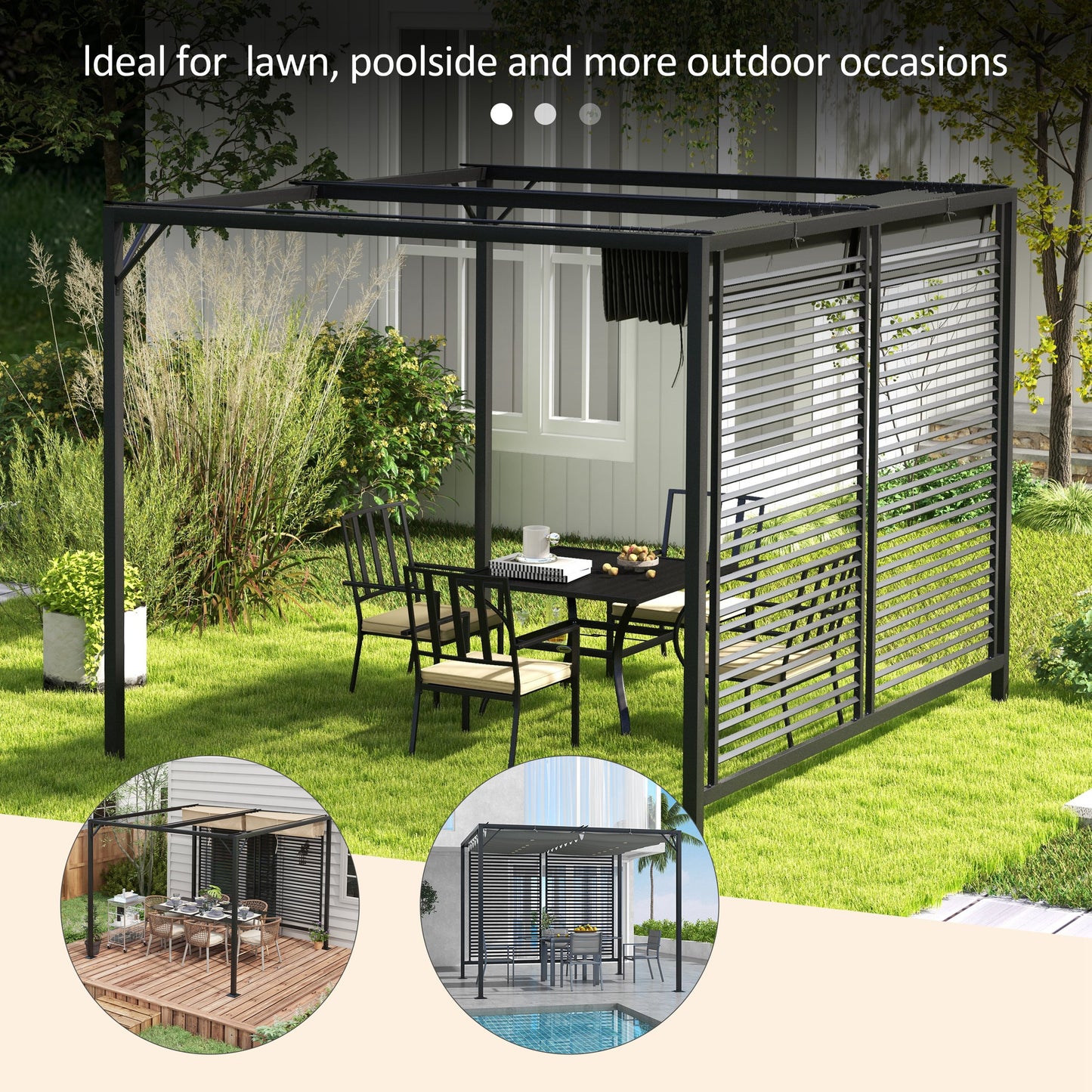 Outsunny 3 x 2.8m Metal Pergola with Retractable Fabric Roof in Grey