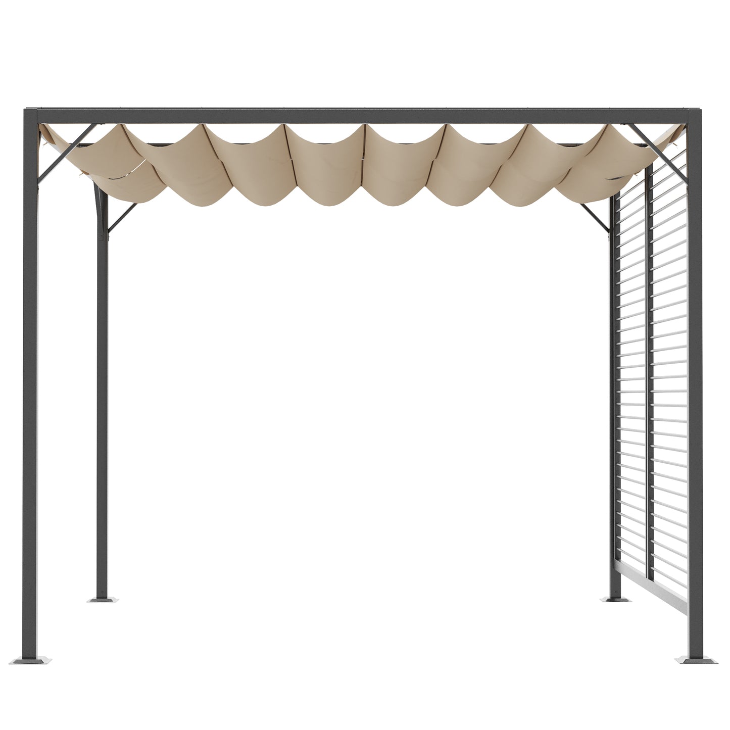 Outsunny 2.8m x 3m Retractable Metal Frame Outdoor Garden Pergola in Beige