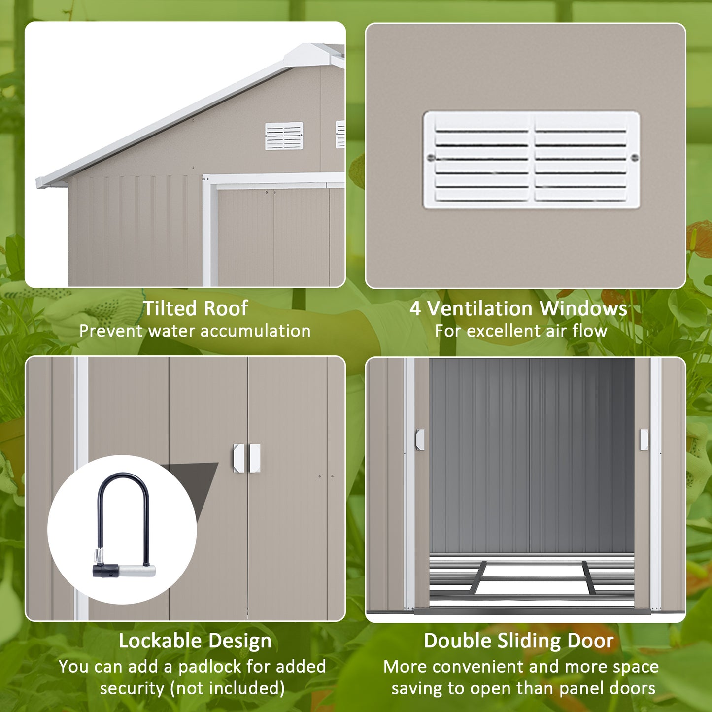 Outsunny 13 x 11ft Garden Metal Storage Shed Outdoor Storage Shed with Foundation Ventilation & Doors in Light Grey