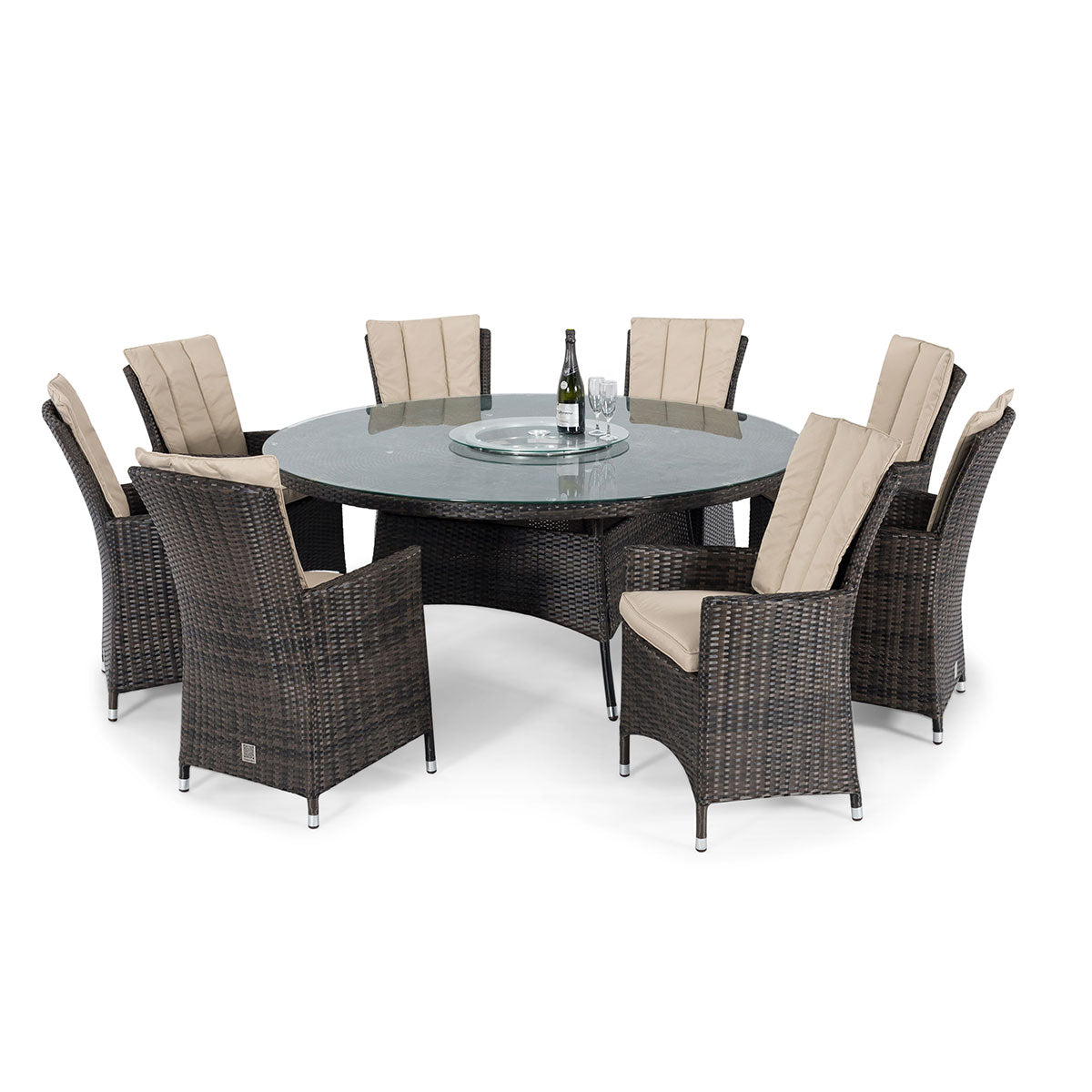 LA 8 Seat Round Ice Bucket Dining Set with Lazy Susan in Brown