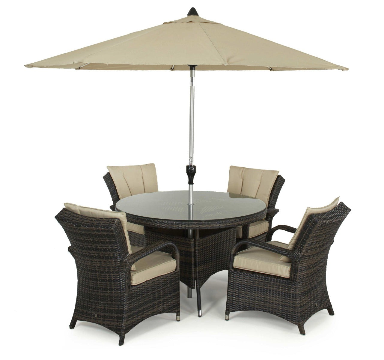 Texas 4 Seat Round Dining Set in Brown