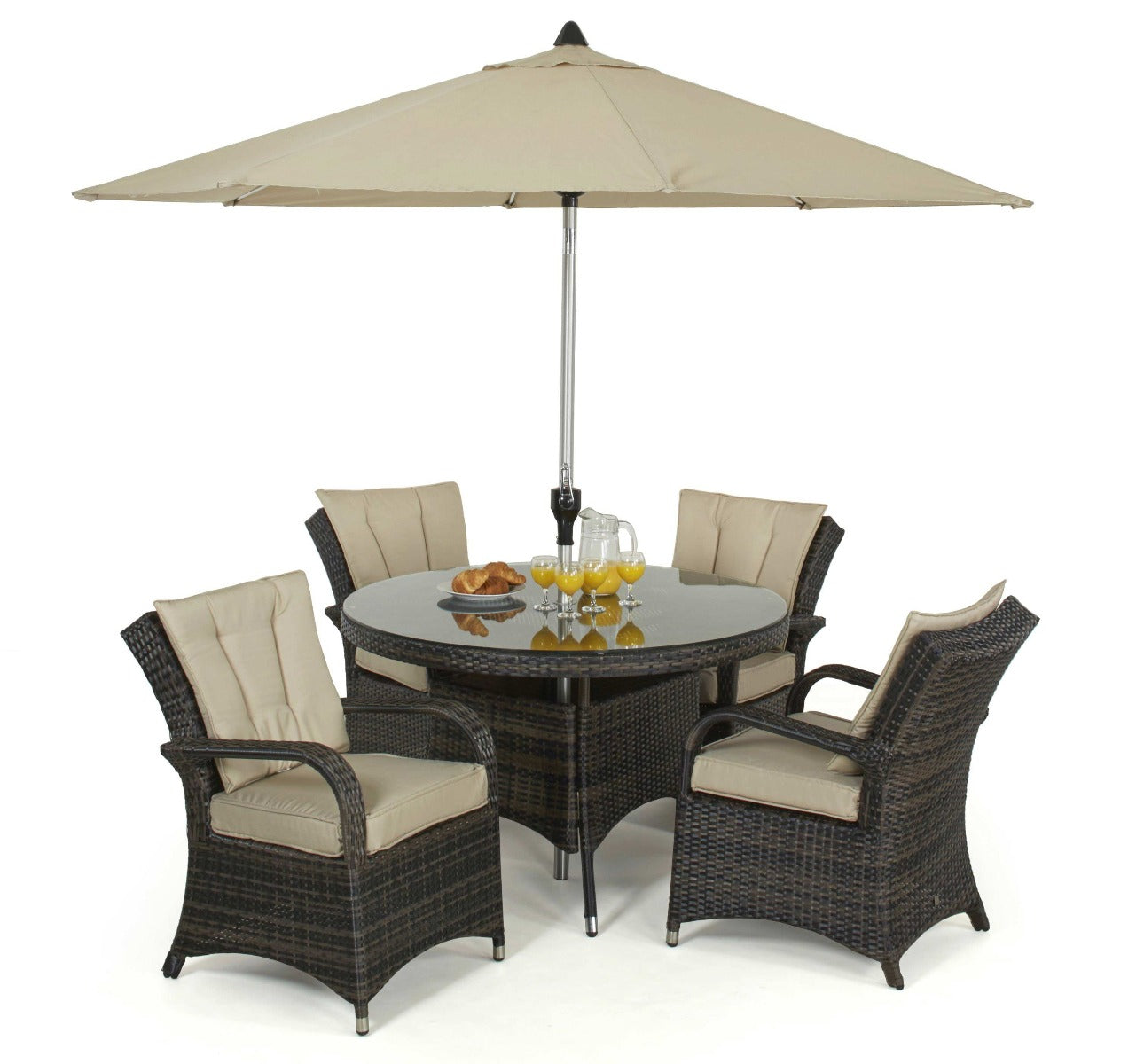 Texas 4 Seat Round Dining Set in Brown