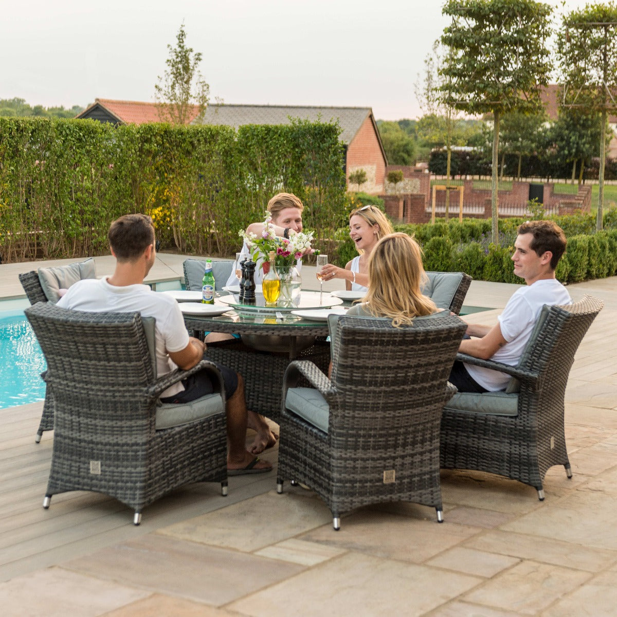 Texas 6 Seat Round Ice Bucket Dining Set with Lazy Susan in Grey