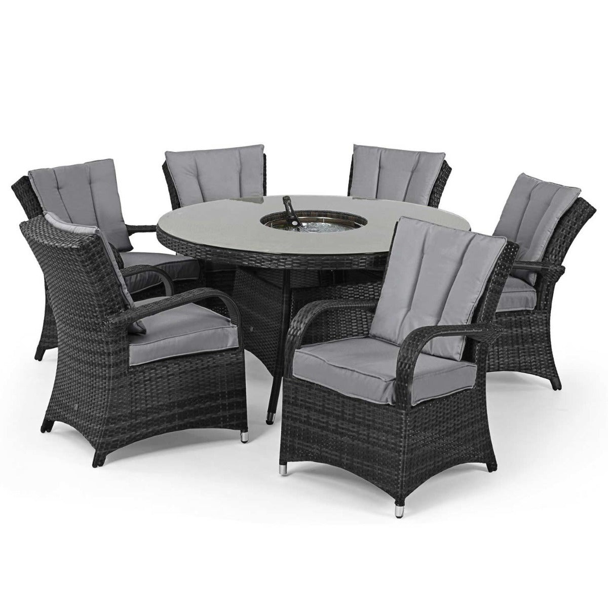 Texas 6 Seat Round Ice Bucket Dining Set with Lazy Susan in Grey