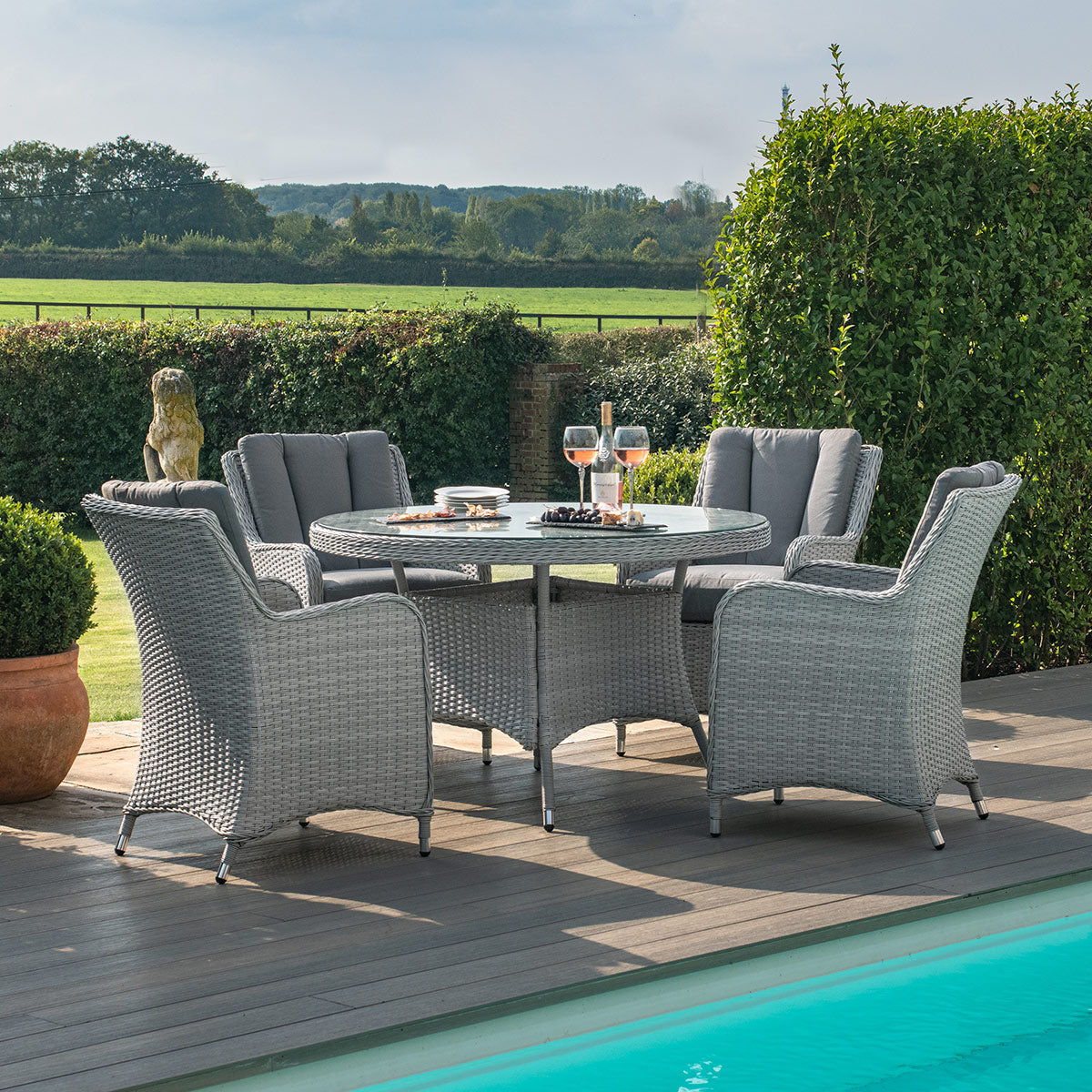 Ascot 4 Seat Round Dining Set in Grey