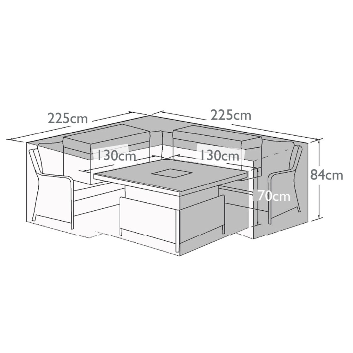 Outdoor Cover for Large Square Corner Set with Rising Table (Ascot/Harrogate Deluxe Corner) in Black