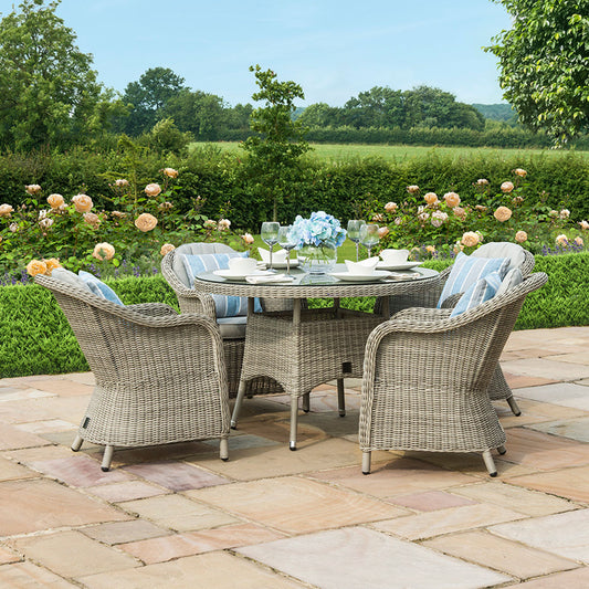 Oxford 4 Seat Round Dining Set with Heritage Chairs in Light Grey