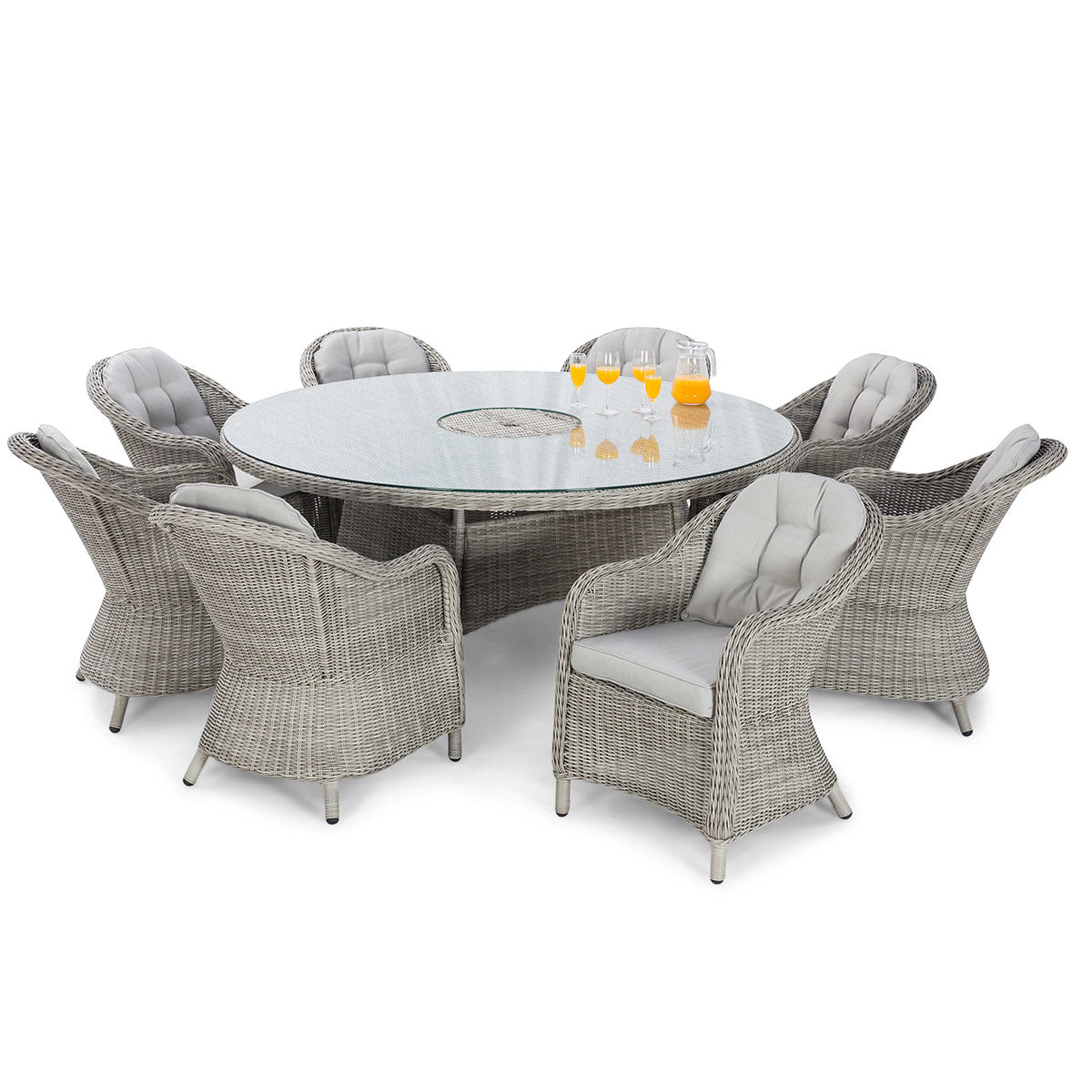 Oxford 8 Seat Round Ice Bucket Dining Set with Heritage Chairs Lazy Susan in Light Grey