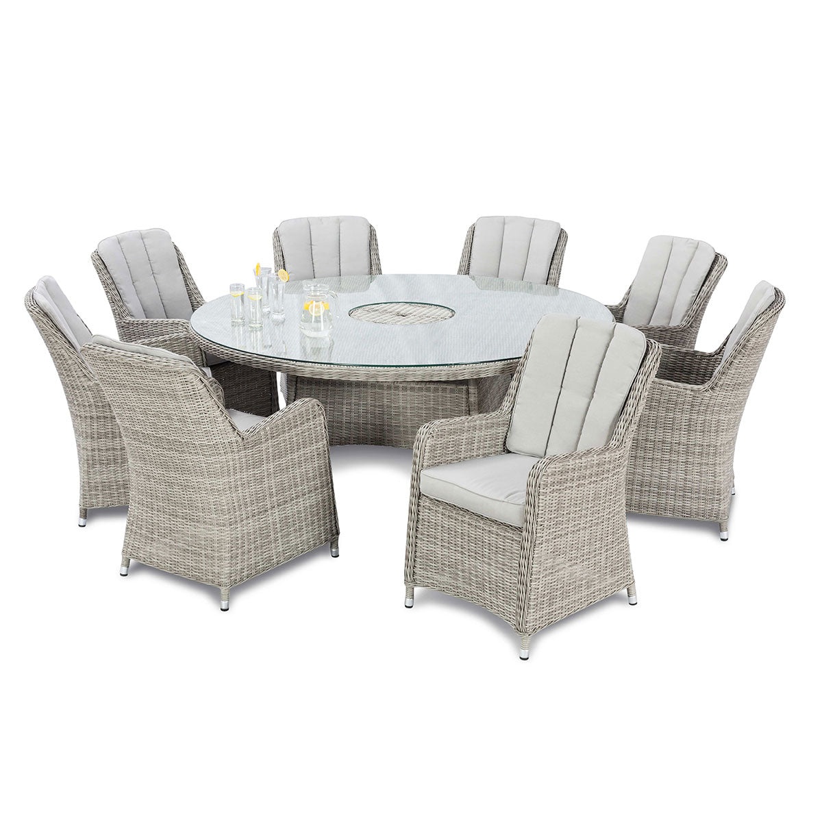 Oxford 8 Seat Round Ice Bucket Dining Set with Venice Chairs Lazy Susan in Light Grey