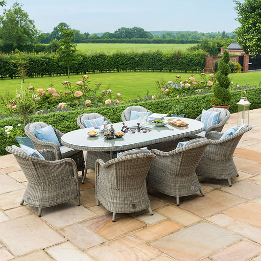 Oxford 8 Seat Oval Ice Bucket Dining Set with Heritage Chairs Lazy Susan in Light Grey