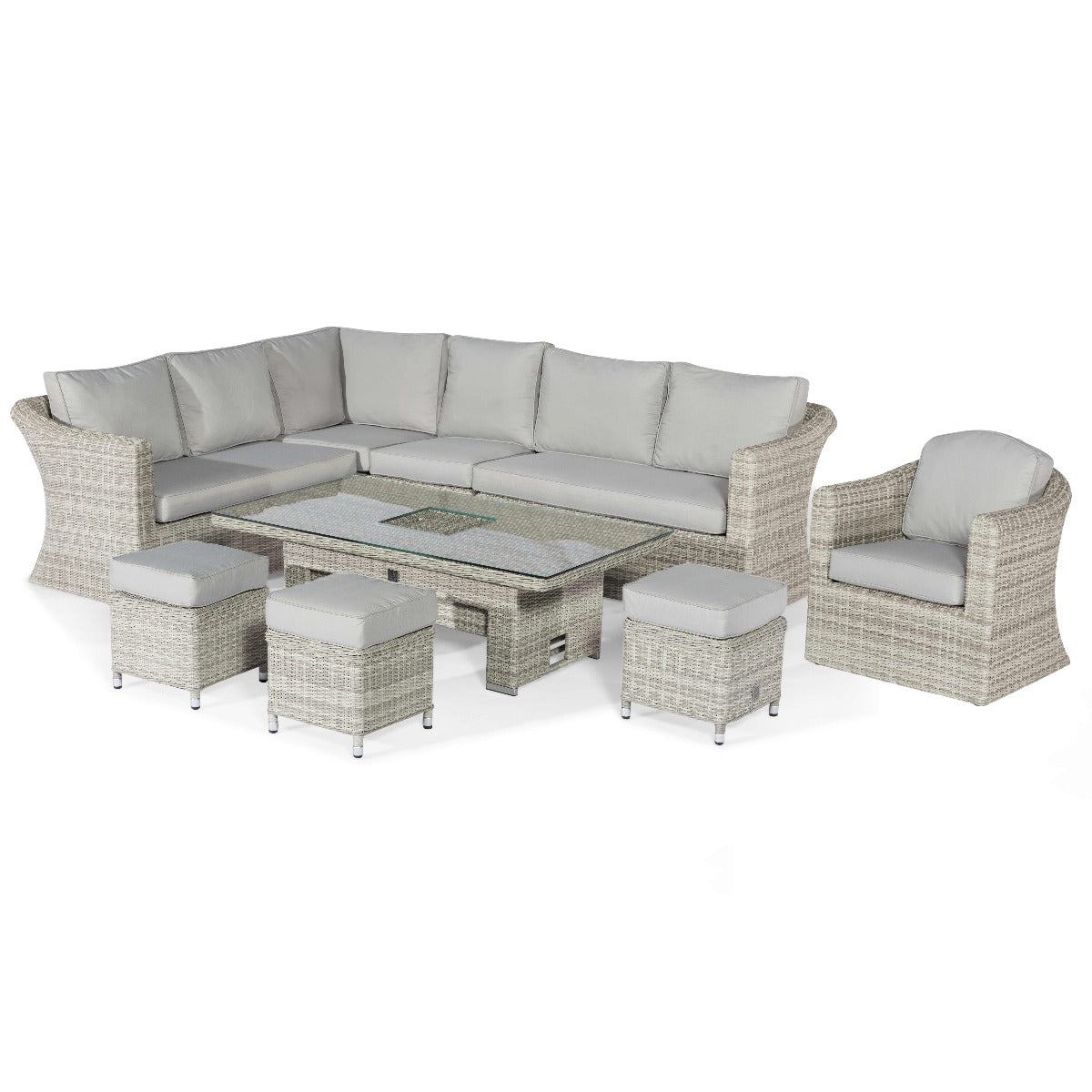 Oxford Deluxe Corner Dining Set with Rising Table and Armchair in Light Grey