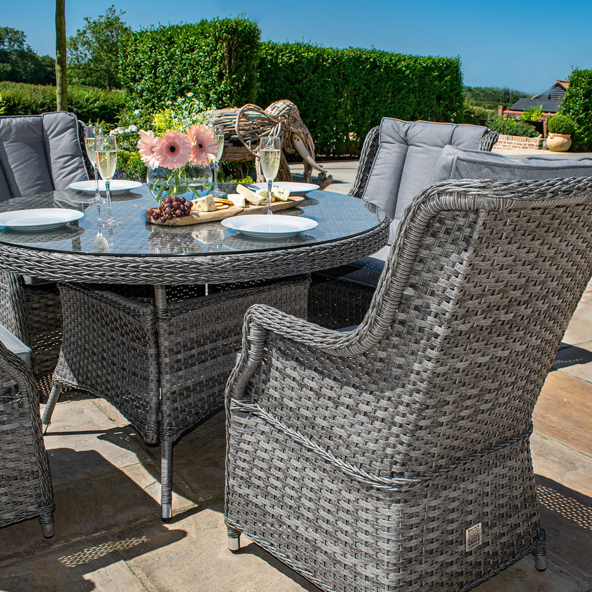 Victoria 4 Seat Round Dining Set with Square Chairs in Grey