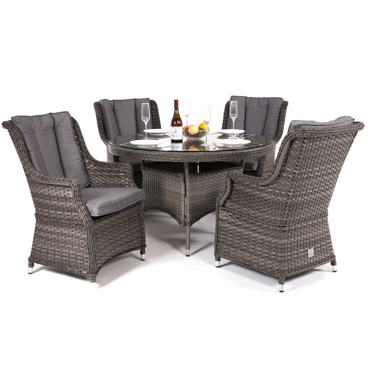 Victoria 4 Seat Round Dining Set with Square Chairs in Grey