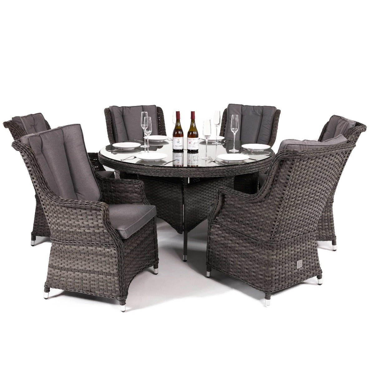 Victoria 6 Seat Round Dining Set with Square Chairs in Grey