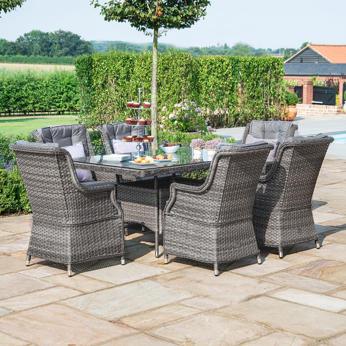 Victoria 6 Seat Rectangle Dining Set with Square Chairs in Grey