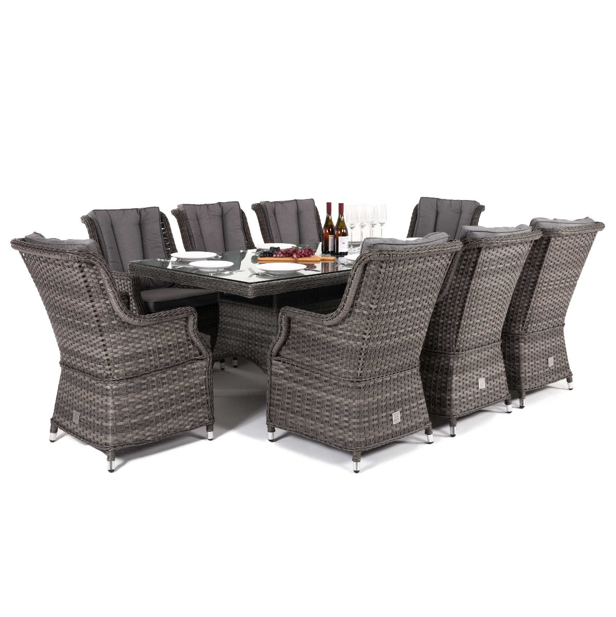 Victoria 8 Seat Rectangle Dining Set with Square Chairs in Grey