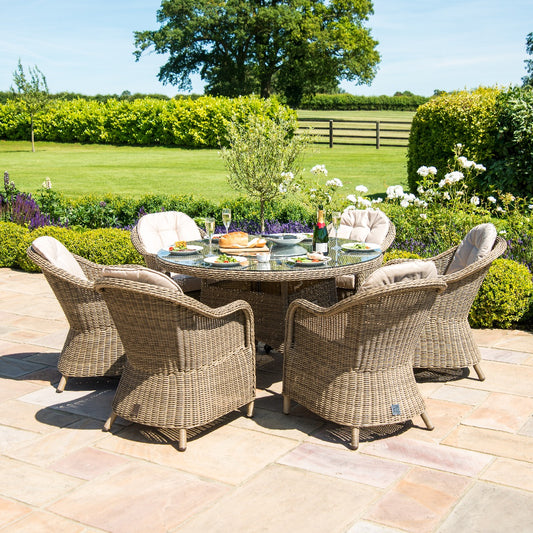 Winchester 6 Seat Round Ice Bucket Dining Set with Heritage Chairs Lazy Susan in Natural