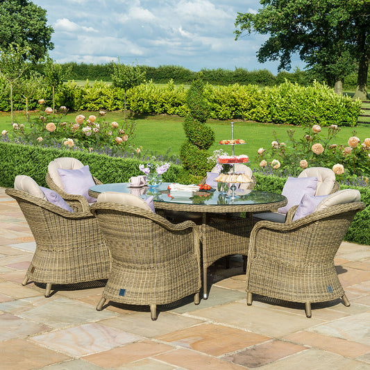 Winchester 6 Seat Oval Ice Bucket Dining Set with Heritage Chairs Lazy Susan in Natural