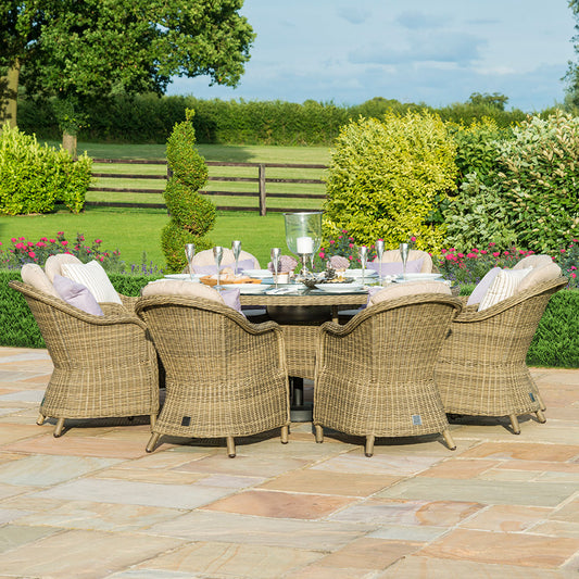 Winchester 8 Seat Round Ice Bucket Dining Set with Heritage Chairs Lazy Susan in Natural