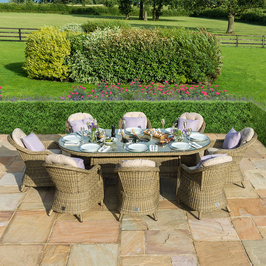 Winchester 8 Seat Oval Ice Bucket Dining Set with Heritage Chairs Lazy Susan in Natural