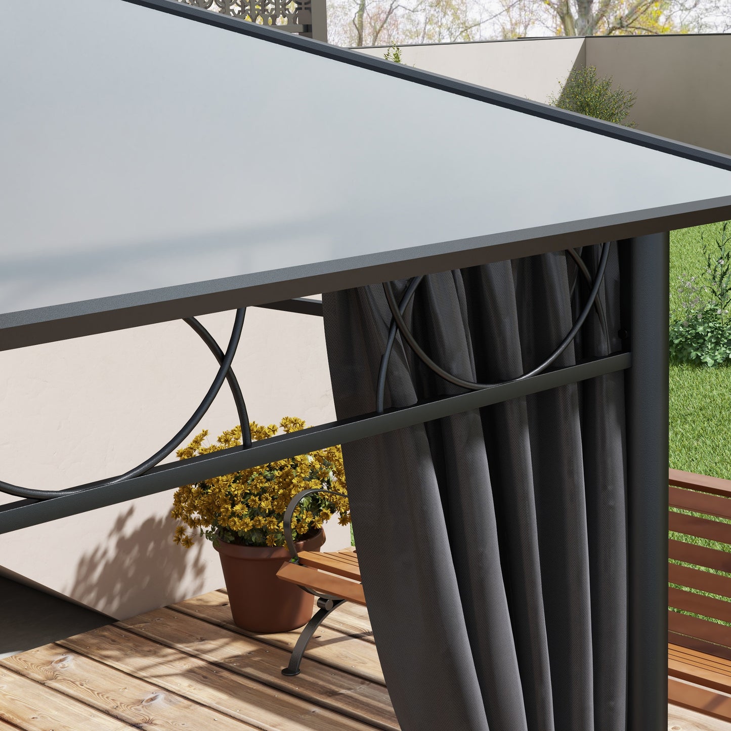 Outsunny 3 x 4m Hardtop Steel & Aluminium Gazebo with UV Resistant Polycarbonate Roof & Curtains in Grey