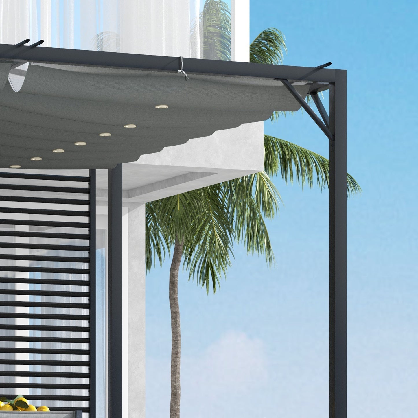 Outsunny 3 x 2.8m Metal Pergola with Retractable Fabric Roof in Grey