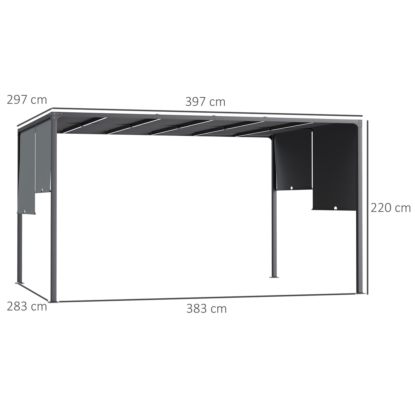 Outsunny 3m x 4m Metal Pergola with Retractable Roof: with LED Lights, Solar Powered in Dark Grey