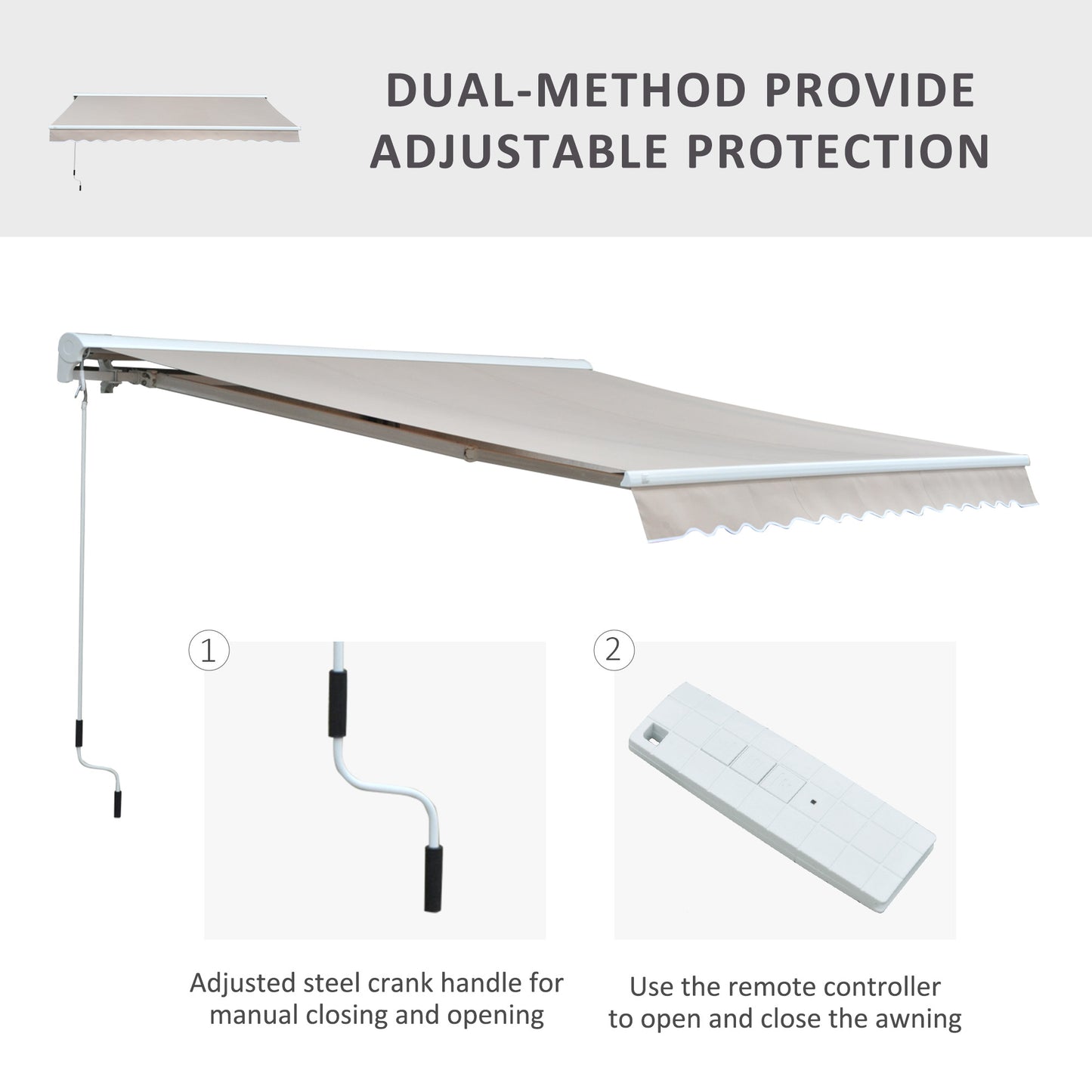 Outsunny 3.5m x2.5m Retractable Awning in Cream/White